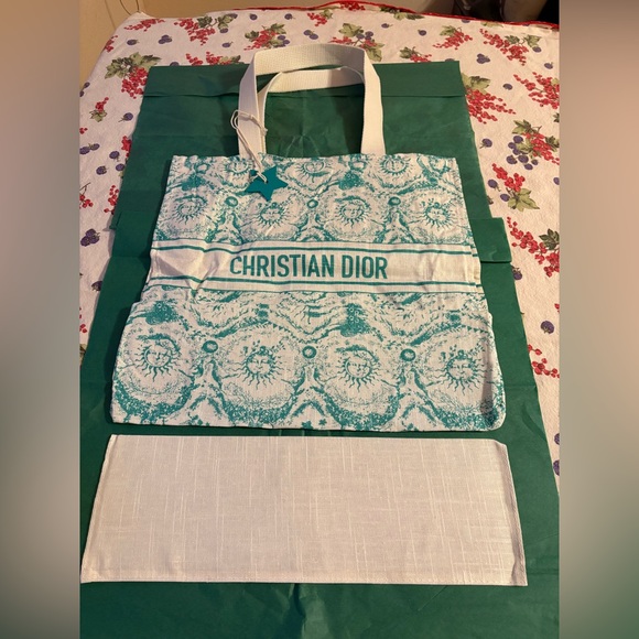 ✨ CHRISTIAN DIOR DIORIVIERA LINEN TURQUOISE TOTE ✨ NWT ✨ - Picture 10 of 16